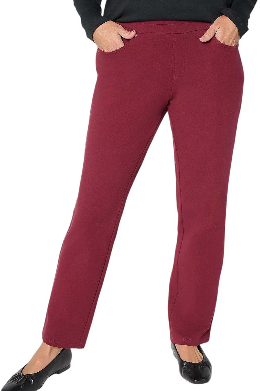 Quacker Factory Women's French Terry Straight Leg Pants Wine - Tall